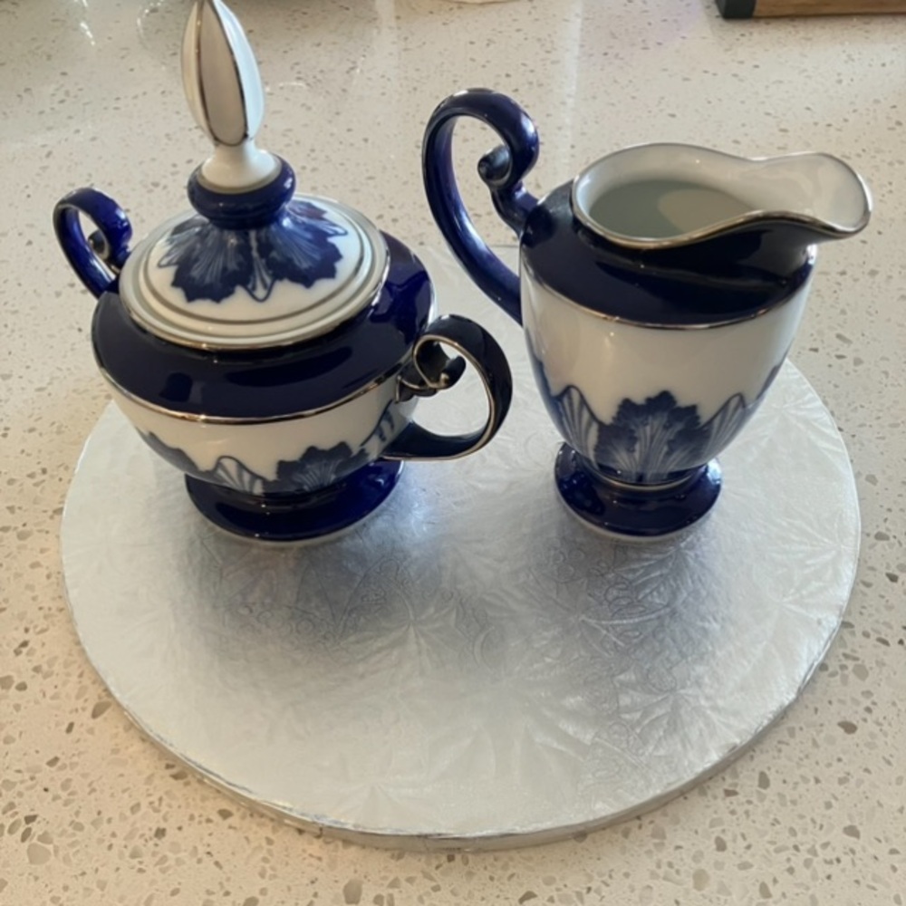 Bombay Blue and White Ceramic Sugar and Creamer Set